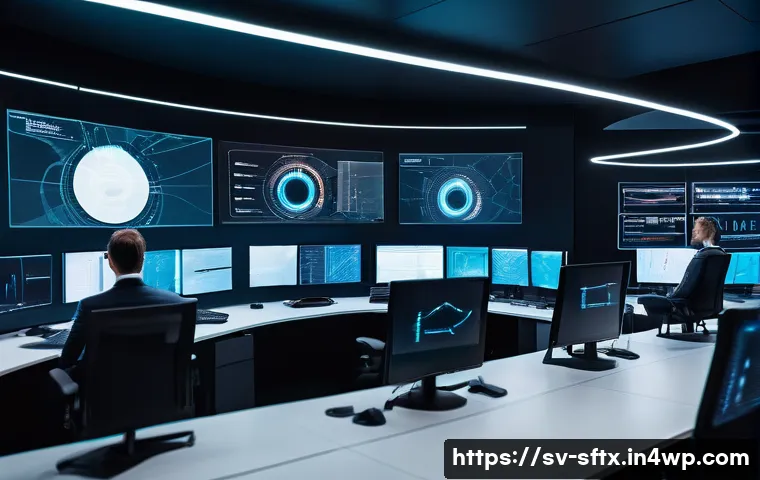 보안 오케스트레이션의 운영 비용 절감 방안 - A panoramic shot of a modern, high-tech cybersecurity operations center in a sleek, minimalist Swedi...