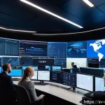Home 19 보안 오케스트레이션 자동화의 고급 기능 - A high-tech cybersecurity operations center in Stockholm, with a diverse team of professionals monit...
