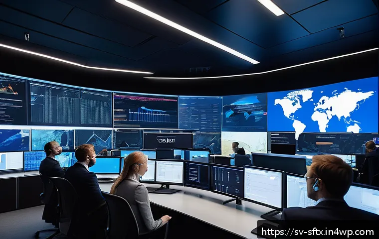 보안 오케스트레이션 자동화의 고급 기능 - A high-tech cybersecurity operations center in Stockholm, with a diverse team of professionals monit...